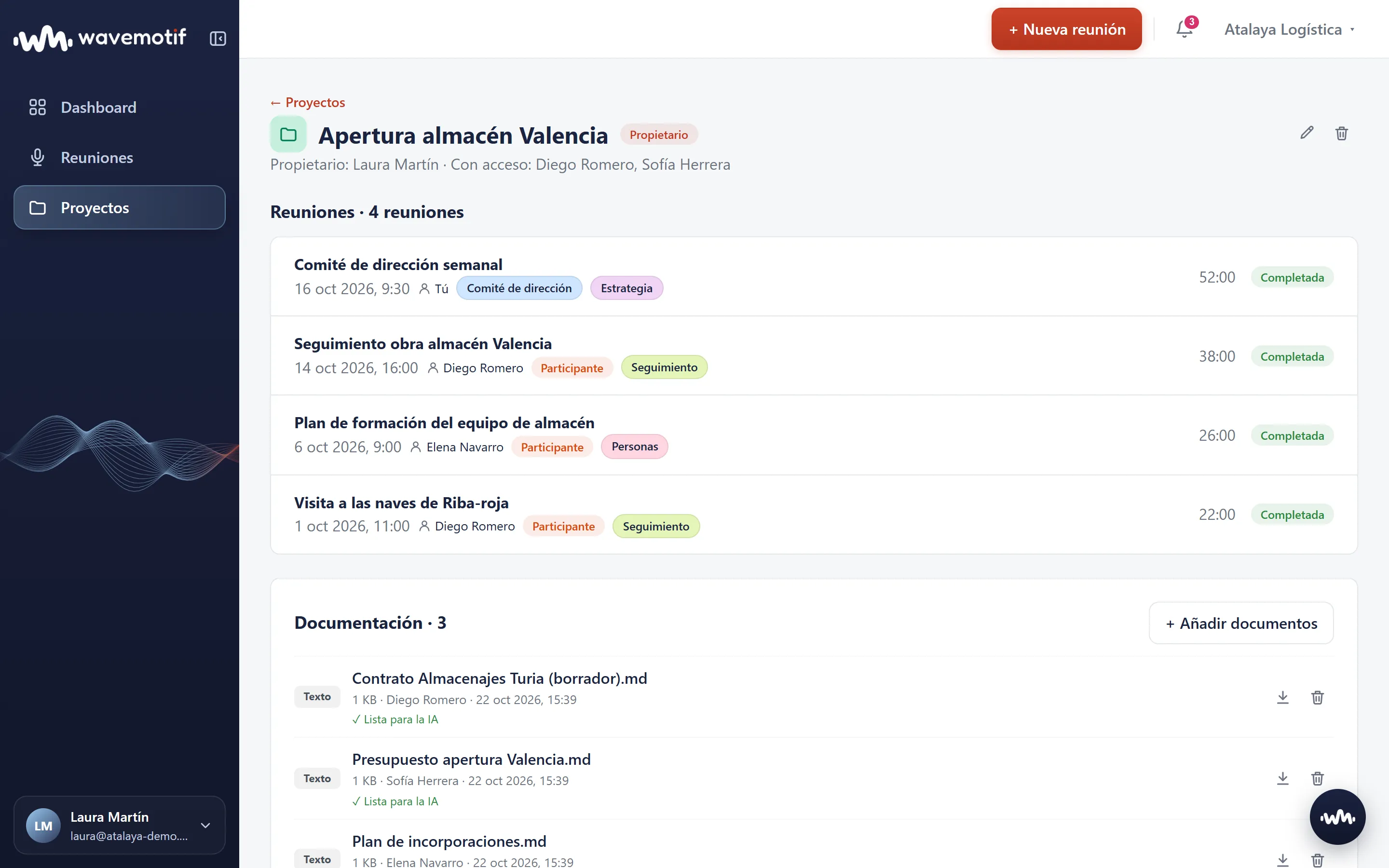 Proyecto con sus reuniones y su documentación